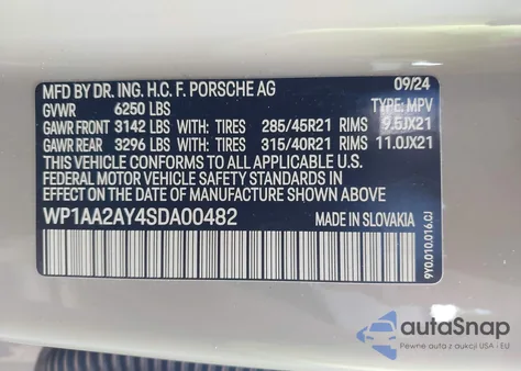 2025 Porsche Cayenne from USA, damaged, VIN WP1AA2AY4SDA00482